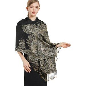 Silky Paisley Pashmina Shawl Scarf-Women's Soft Double-side Jacquard